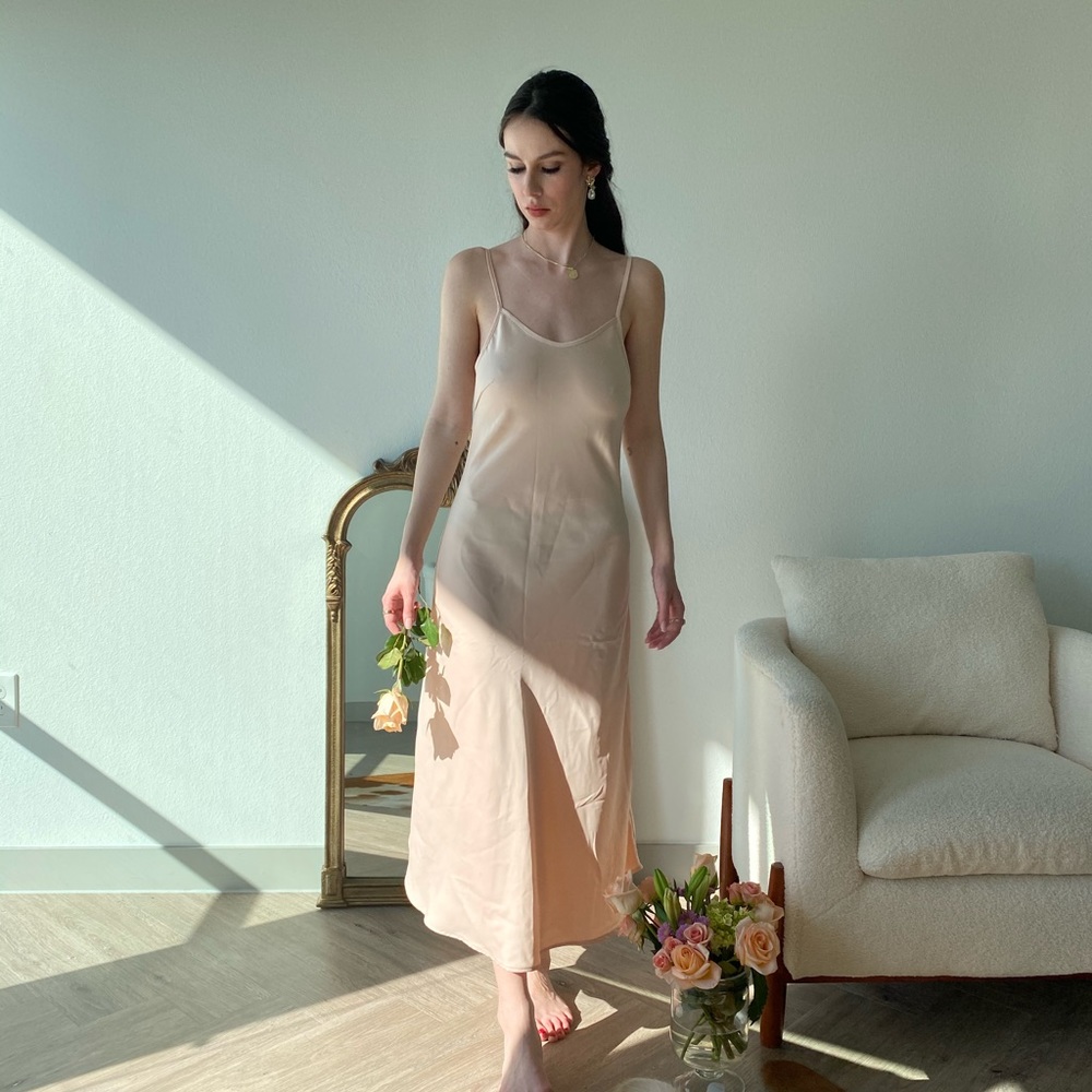 Long Silk Blended Light Blush Dress